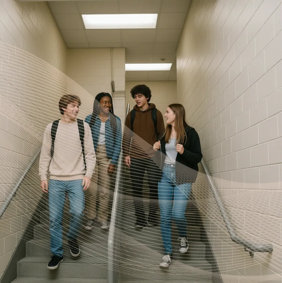 Students in stairwell